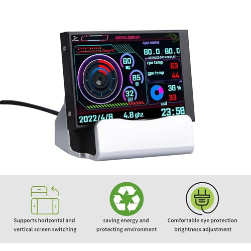 Image of 3.5inch Secondary Screen Monitor, Computer Temp Monitor, PC Sensor Panel Display, PC Temperature Display with Cables