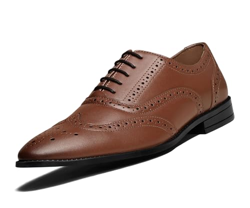 Image of LOUIS STITCH Men's Formal Lace-up Brogue Shoes | Solid Design | Ideal for Formal, Business Casual, and Parties (LSRGBGTN)