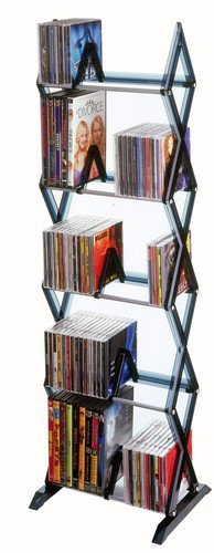 Atlantic Typhoon Media Spinner Unit - Fully Rotates 360 Degrees On A Ball Bearing Base, Holds 216 Cds, 144 Dvds & Mitsu 5-Tier Media Rack - 130 Cd Or 90 Dvd/Bluray/Games In Clear Smoke Finish #TOP4