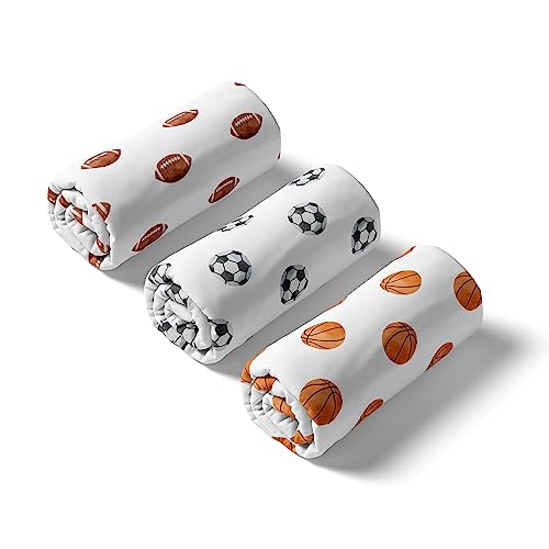 Image of Sweet Jojo Designs 3-Piece Baby Crib Sheets Set (Vintage Sports Theme) for Boys, Infant Nursery, Toddler Room - Standard Size (Classic, Football, Basketball, Soccer, Watercolor, Sport Themed, Balls)