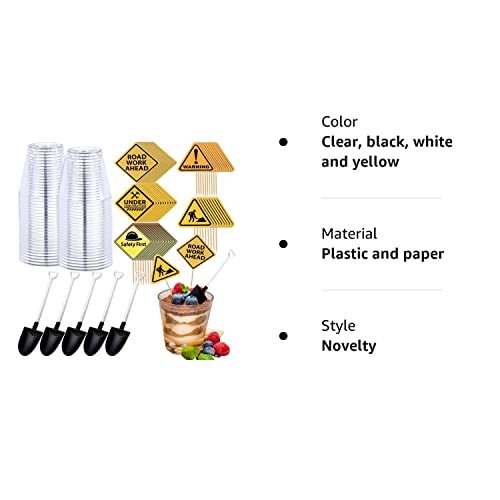150 Pieces Construction Party Supplies 50 Pieces Plastic Shovel Shape Novelty Spoons, 50 Pieces Cake Desserts Cups, 50 Pieces Construction Cupcake Toppers For Construction Themed Birthday Party #TOP7