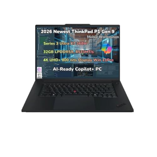 Image of 2026 New ThinkPad P1 Gen 9 Mobile Workstation Copilot+ AI Laptop 16 inch WQUXGA (3840x2400) 800 nits Display Series 3 Ultra X7 368H Processor 32GB RAM 1TB SSD Gen5 5MP RGB IR Cam Thunderbolt5 Win 11 Pro