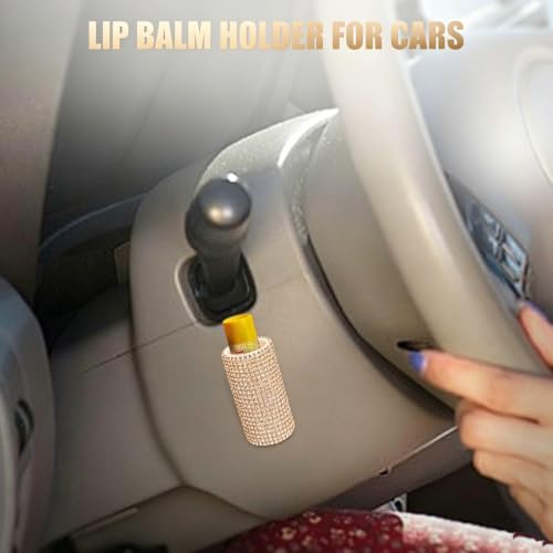 Image of Upright Car Chapstick Holder, Bling Insulating Lip Balm Holder,Rhinestone Car Accessories for Women Interior ,Suitable for Most Vehicles. (Champagne Gold)