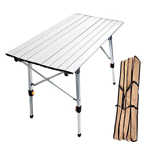 CampLand Aluminum Table Height Adjustable Folding Table Camping Outdoor Lightweight for Camping, Beach, Backyards, BBQ, Party (Large, No Net)