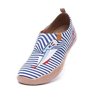 UIN Ferry Well slip-on schoenen voor dames, casual wandelschoenen, lichte loafer, schoenen, beschilderde reisschoen, canvas, blauw