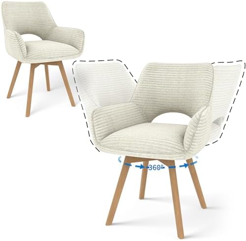 JIJIAN Juego de 2 Sillas de Comedor Giratorias 360°, Beige | Sill...