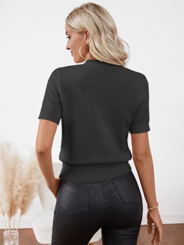 Image of Libsorge Womens Cropped Short Sleeve Sweater Fall 2025 Crewneck Sheer Knit Tops - Lightweight, Thin, Crop, Slim Fit