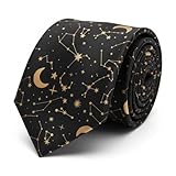 WOAIDY Men's Novelty Galaxy Moon Necktie, Business Tie for Weddings Parties, Father's Day Gift for Dad Husband