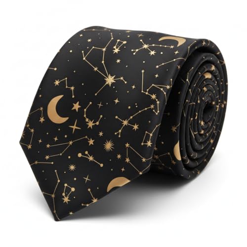 WOAIDY Men's Novelty Galaxy Moon Necktie, Business Tie for Weddings Parties, Father's Day Gift for Dad Husband