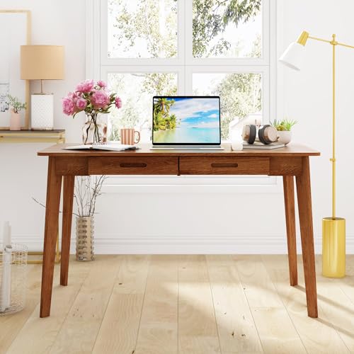 WXPXYBF White Corner Computer Desk with 2 Drawers, Space Saving Writing Table for Home Office, Study Room, Sturdy Wood Finish, 47.2 x 23.6 x 29.1 Inches