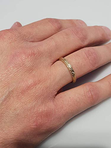 Antique Style Unisex Wedding Ring, Handmade Floral Pattern Engraved Made of Solid 18K/14K Yellow, Rose or White Gold