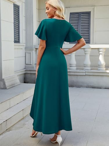 Image of QMZ Wedding Guest Dresses for Women V Neck Cocktail Dress Ruffle Sleeve A Line Evening Party Formal Dresses for Women