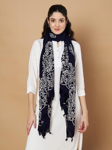 Image of Women's Cotton Rayon Bandhani Print Dupatta with Tassels 2.25 Meters | Women's cotton printed dupatta with tassels.