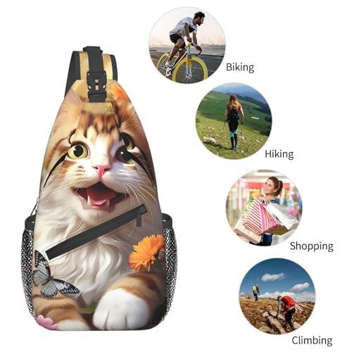 Bolso tipo Sling para mujer y hombre con diseño de gato y mariposa miniatura 5