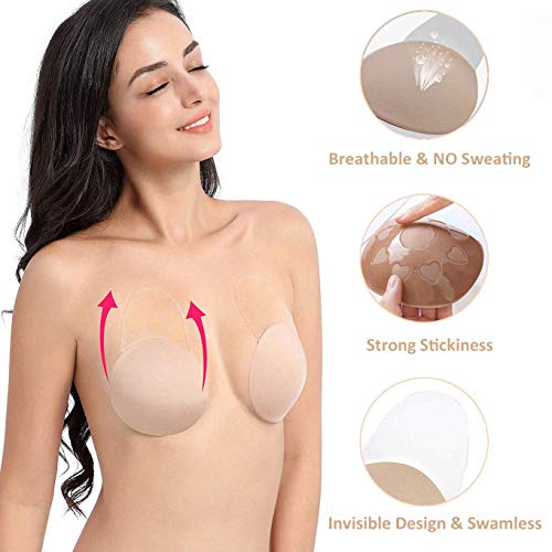 Uotjcnr Breast Lift Strapless Backless Petals Nippless Covers Push Up Self Adhesive Invisible Sticky Bra For Women Beige #TOP2