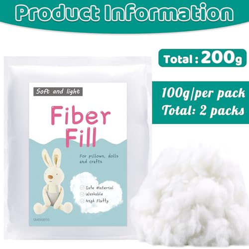 Image of LOKUNN 7.05oz /200g Polyester Fiber Fill, (2.12oz~3.97lb) Stuffing Pillow Filling Stuffing Cushion Filling, Batting High Resilience Fill Fiber for Stuffed Animals /DIY Crafts (White)