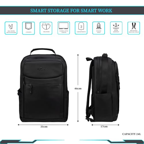 Image of F Gear Dublin Black 24L Premium Soft Touch Laptop Backpack | Fits 17 inch Laptop | Lightweight with Tablet Sleeve, 2 Compartments & Luggage Strap |Water-Resistant | Ideal for Office, College & Travel