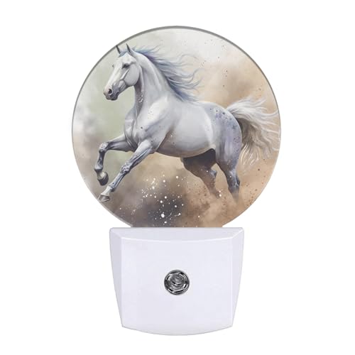 Image of EKOBLA Running Horse Night Light, White Horse Night Lights Plug Into Wall with Dusk to Dawn Light Sensors, Warm Nightlights for Bedroom, Bathroom, Hallway, Kitchen