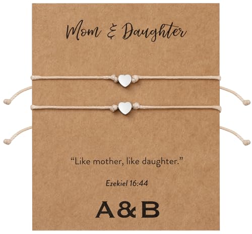 ARK & BAY Ezekiel 16:44 Christian Mom and Daughter Charm Bracelet Set of 2 | Inspirational Bible Verse Scripture for Her | Like mother, like daughter | Handmade Adjustable Minimalist Religious Jewelry, Catholic Encouragement Gifts of Faith and Spirituality for Women in Silver