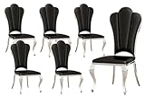 LIKUHLI Esszimmerstuhl Schwarze Esszimmerstühle 6er-Set, Gepolsterte Esszimmerstühle aus Leder mit Beinen aus Edelstahl und blütenblattförmiger Rückenlehne, Esszimmerstühle aus Pu-L