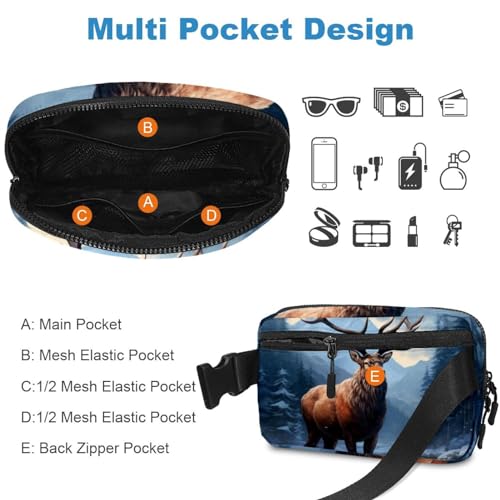 Bolsa de cintura Multicolor 19 con diseño vintage de alce para hombres y mujeres 5