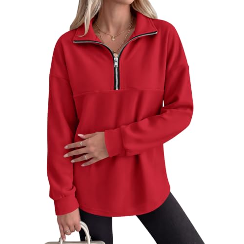 Gumipy Quarter Zip Pullover Women Loose Fit Fleece Lined Hoodie Sweat Shirt - image 6