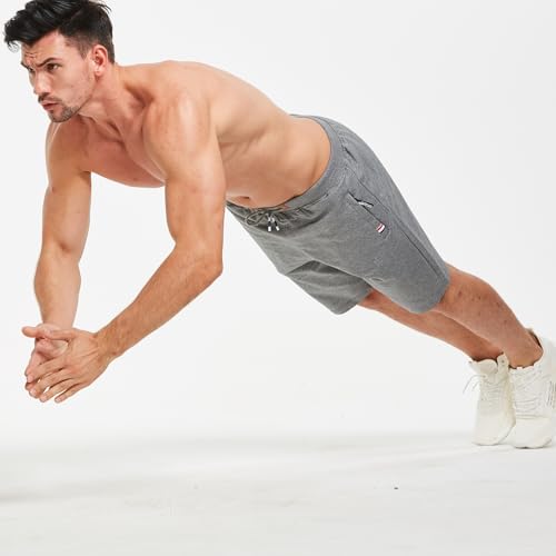 Image of JustSun Men's Casual Sports Shorts with Elastic Waist and Zipper Pockets