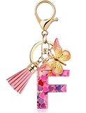 ChunlongFour Llavero del alfabeto lindo niña señoras mariposa llavero bolso mochila coche accesorios, Rosa F., M