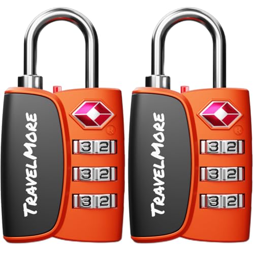 TSA-Schlösser mit Öffnungs-Alarmanzeige | TSA-Kofferschloss für Flugreisen | Zahlenschlösser mit Open-Alert-Anzeige | Gepäckschlösser für Koffer, Rucksack, Gepäck | 2 Stück, Orange