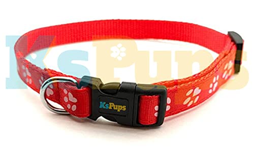 Image of KsPups Dog Collar Leash Set Puppy Printed - Adjustable 15 MM Nylon Collar with Leash for Small Pet and Puppies, Color-Full Collar Leash Set for Puppies, Dog & Cat (15mm Paw Print (RED))