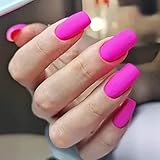 Fstrend Punk Fake Nails Pink Full Cover Aryclic Square Long False Nails Daily Date Matte Press on Nail for Women and Girls(24pcs)