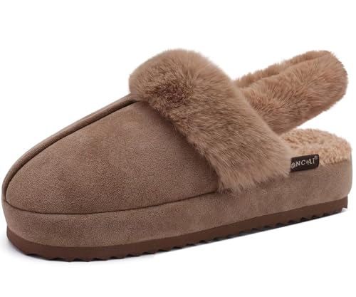 ONCAI Zapatillas de Casa de Mujer Acolchadas y Acogedoras, para Mujer Damas Zapatillas Ortopédicas con Soporte del Arco para Uso en Interiores y Exteriores Tan 40