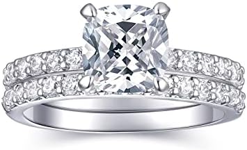AONED Wedding Ring For Women Fake Engagement Ring Bridal Sets Wedding Diamond Ring Wedding & Engagement Rings 2 Carat Cushion Cubic Zirconia Cz Promise Ring For Her, Size 9