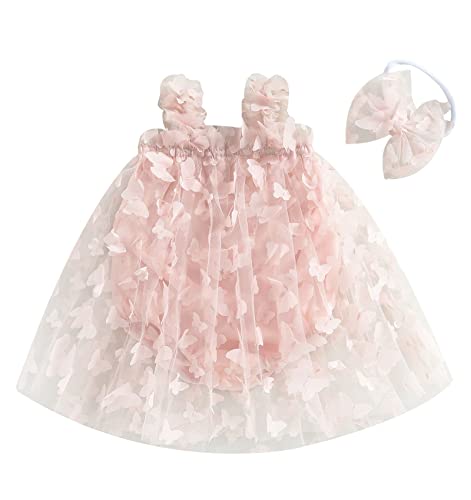 Toddler Baby Girl Sequin Tulle Dress Sleeveless Mesh Tutu Dress Summer Ruffle Layered Princess Birthday Cake Dress (Bodusuit Dress-Pink, 6-12 Months)