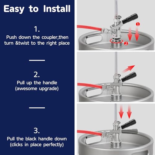Cirwurie Keg Coupler, Sankey Keg Tap D System ID 5/16\'\' Draft Beer Line (304 Stainless Steel Probe) Draft Beer Dspenser G5/8 Nuts Kegerator Accessaries Kit Mini Keg Dispenser with 4 Hose Clamps