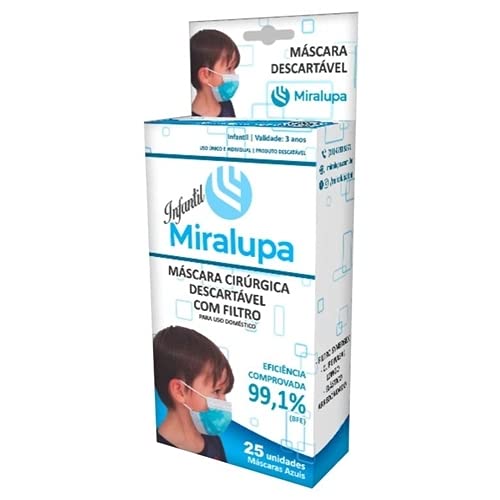 Máscara Descartável Infantil Dupla Camada mais Filtro e Clipe Nasal Longo AZUL - Miralupa