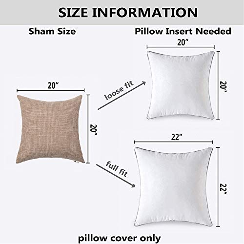 Kevin Textile Set Of 2 Decorative Lined Linen Square Throw Pillow Cases Protectors Cushion Covers For Sofa, Natural Linen, 20"X20" #TOP5