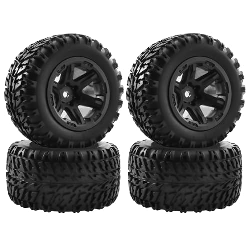 Dantenron 1/16 RC Off Road Truck Tires OD 104mm and Hard Plastic Wheels Rims 12mm Hex 1/10 Rubber Monster Tyres for 1:16 Scale Truck Car MJX Hyper Go H16 16207 16208 16209 16210 4PCS (Black)