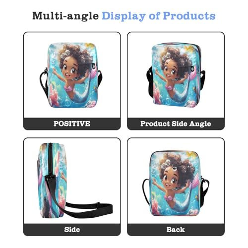 Crossbody Bag African American Black Girl Mermaid Princess Messenger Bag for Women Men Purse Shoulder Bag Satchel Bag with Adjustable Strap 214B88194