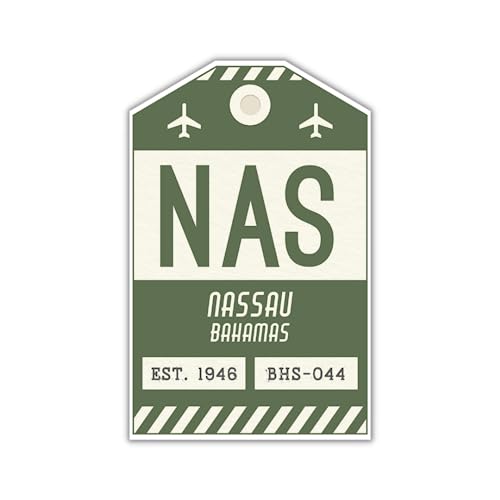 NAS Nassau Bahamas Luggage Tag Sticker/Airport Code Baggage Decal/Collectible Travel Decor/Vintage Inspired Design (Green)
