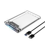 ORICO 2,5' Externes Festplattengehäuse, USB 3.0 auf SATA III 6 Gb/s, für 7mm und 9,5 mm 2,5-Zoll SATA Notebook Interne HDD und SSD, Werkzeugfreie Montage, UASP Beschleunigung (Transparent)