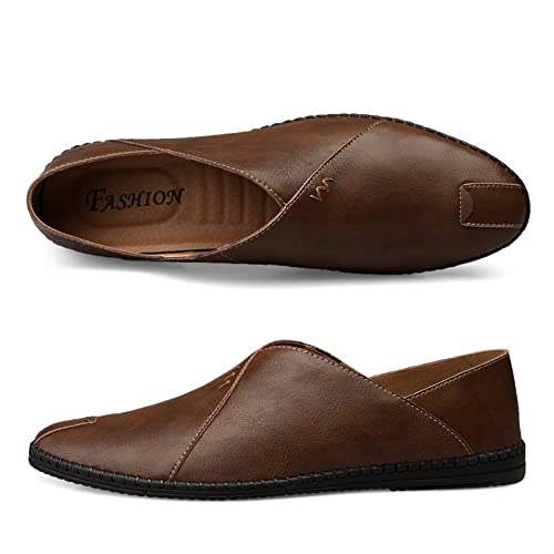 Mens Loafers Shoe Genuine Leather Pointed Toe Stitching Details Rubber Sole Anti-Slip Slip Resistant Lightweight Prom Wedding Slip-on