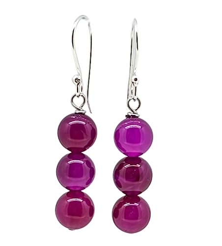 Boucles d'oreilles en perles de pierre naturelle agate rose et argent 925
