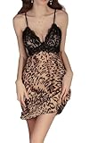 Satin Polka Dot Printed Mini Nightie with Lace Trim and Thin Shoulder Straps Lingerie