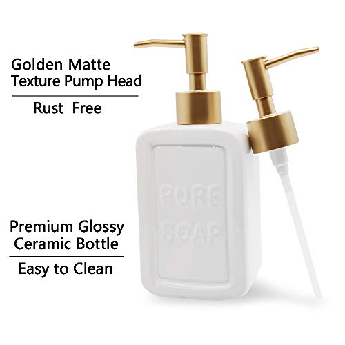 Decorative Soap Dispenser White Ceramic Lotion Bottle With Embossed Letters Noble Golden Matte Pump #TOP2