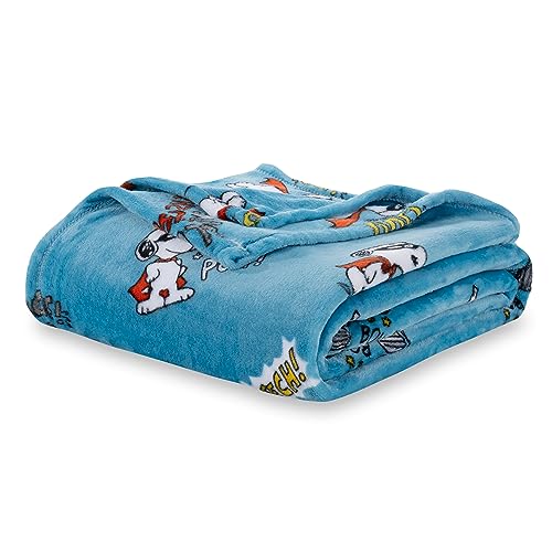 Image of Berkshire Blanket Peanuts VelvetLoft Cute Character Snoopy Plush Throw Blanket,Peanuts Large Masked Marvel Toss Happy Blue,Throw 55 in x 70 in (Official Peanuts Product)