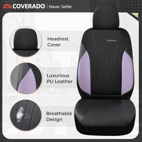 Image of Coverado Car Seat Covers Front Seats, Automotive Seat Covers 2 Pack, Leather Car Seat Covers, Spill-Proof Design, Purple Seat Covers for SUV Sedan Truck