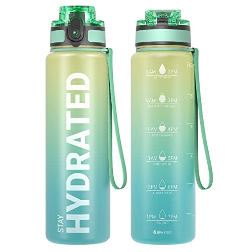 Sahara Sailor Leakproof Water Bottle 750ML, Tritan BPA Free Motivational Sport Drinks Bottle with Clear Time Marker, Lock Cover, Easy Clean Brush, Durable for Gym, School, Hiking, Cycling (1 Bottle)