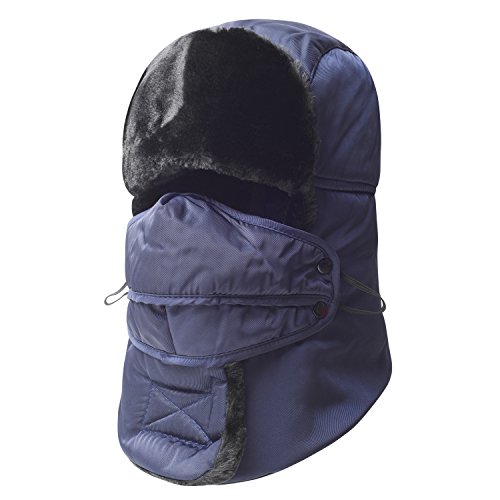 Trooper Trapper Hat,Winter Ski Hat with Winter Ear Flap and Ski Windproof Mask Blue