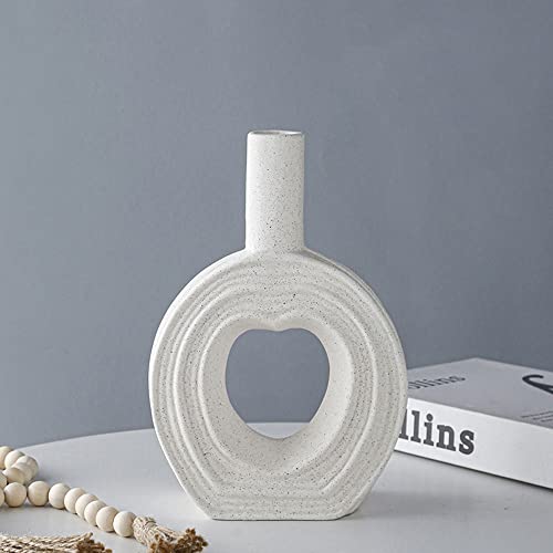 White Ceramic Vases Set Of 2, Rustic Heart Vase For Centerpieces Decor, Dried Flowers Vase For Home Shelf Table Bookshelf Mantel And Entryway Decor #TOP2